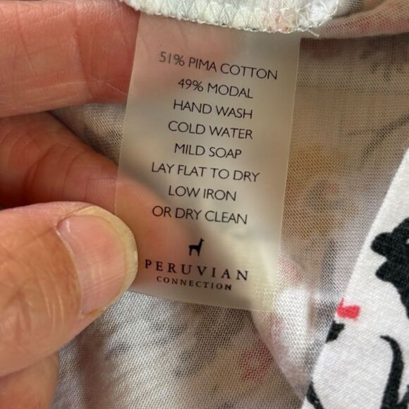 Peruvian Connection Short Sleeve Top Multicolor Floral Pima Cotton Womens XL - Picture 6 of 8